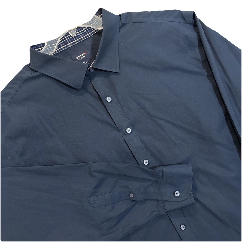 Untuckit 3X NAVY BLUE Mens Button Shirt 100% Cotton WRINKLE FREE Flip Sleeve EUC - Picture 1 of 5